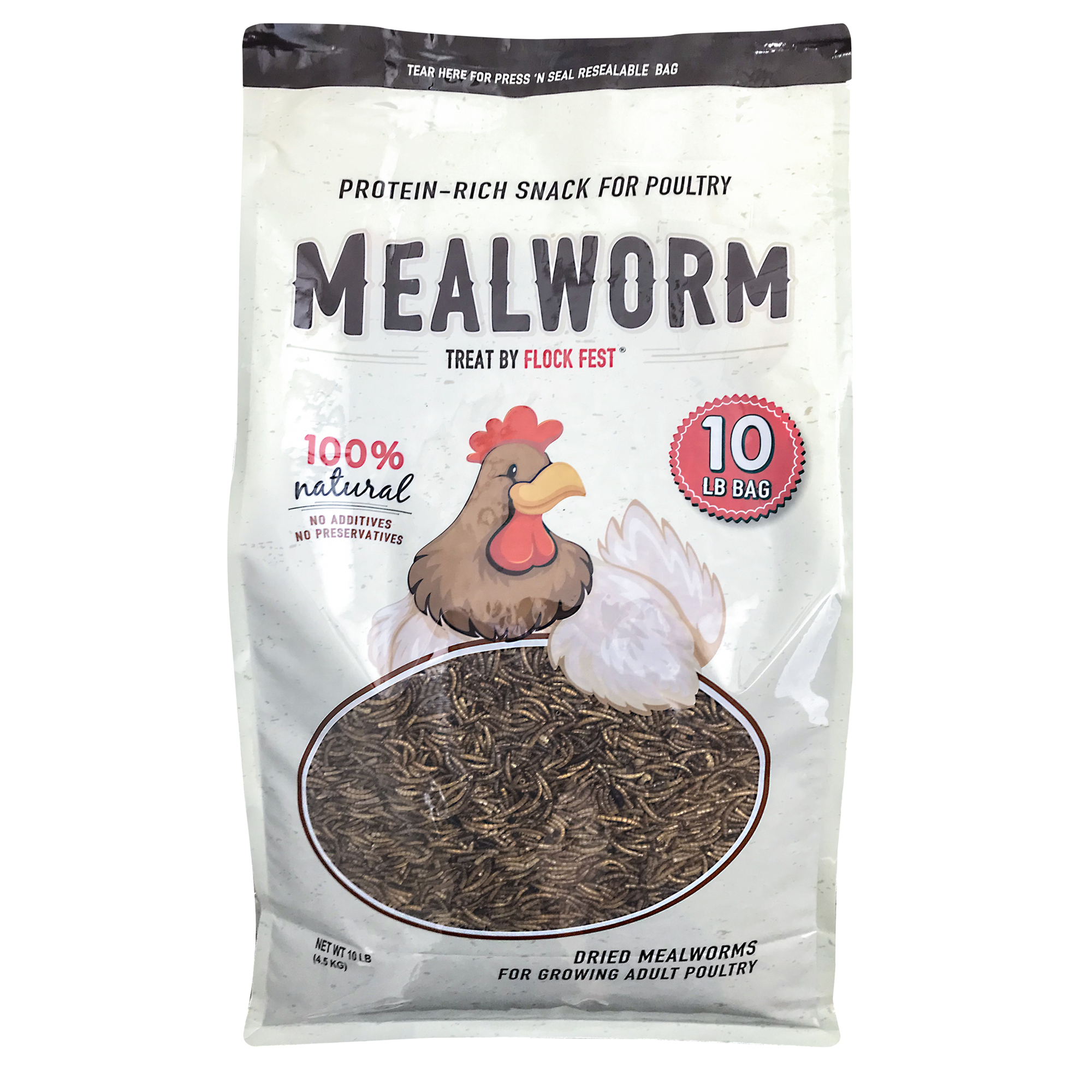 Flock Fest Dried Mealworms for Chickens, Wild Birds, Ducks, and Small Pets Treat - 10 Lbs.